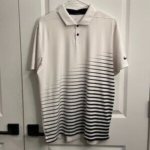 Nike Vapor Graphic Golf Polo Shirt Stripe Mens M White Black